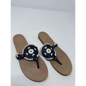Jack Rogers Womens Navy White Leather Thong Sandals Flat Flip Flops Size 9